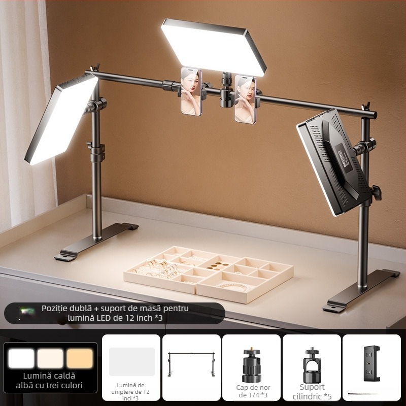 Lumină LED de umplere pentru fotografierea bijuteriilor - iluminator de birou pentru studio, cu 3 setări de temperatură și putere 10-50W