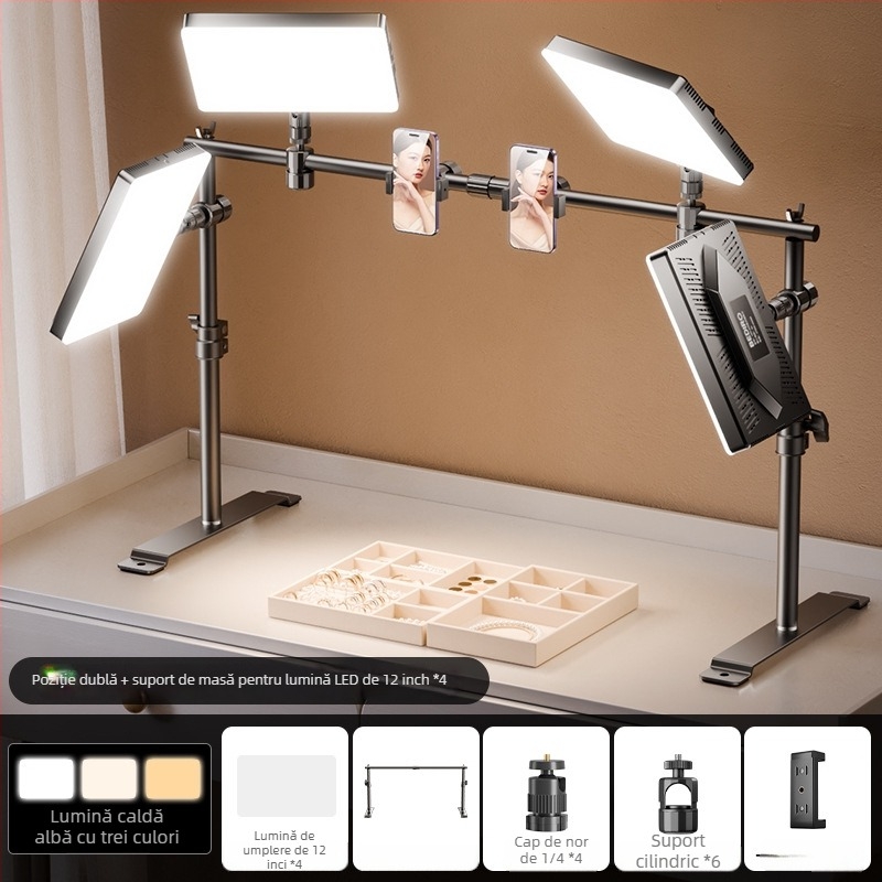 Lumină LED de umplere pentru fotografierea bijuteriilor - iluminator de birou pentru studio, cu 3 setări de temperatură și putere 10-50W