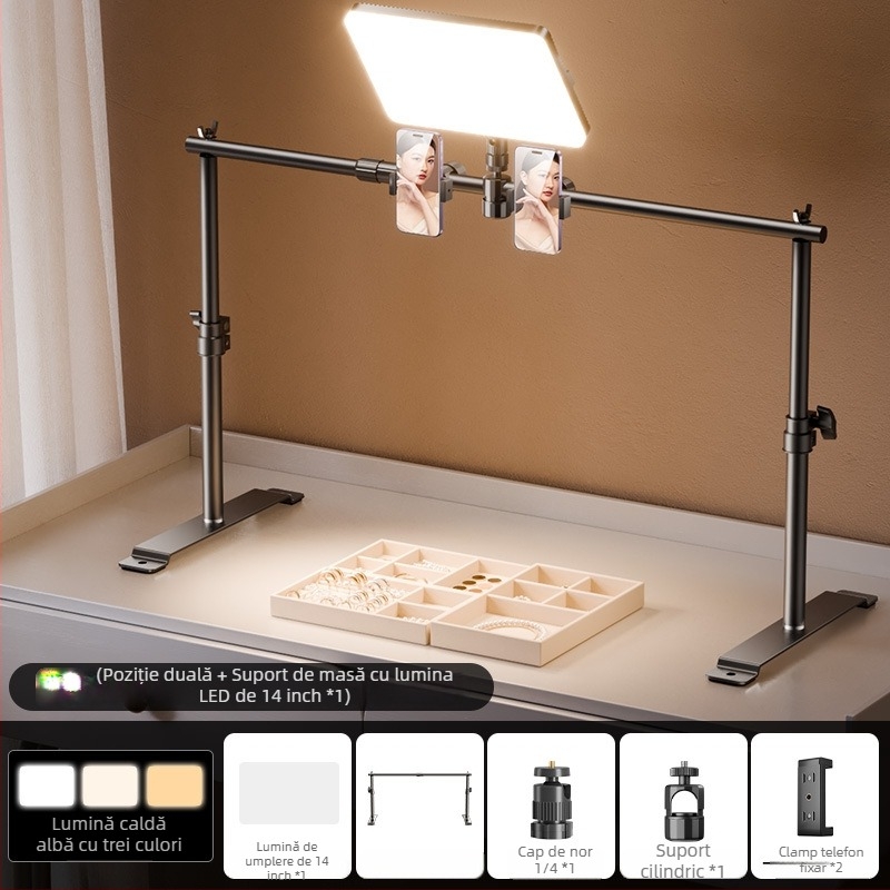 Lumină LED de umplere pentru fotografierea bijuteriilor - iluminator de birou pentru studio, cu 3 setări de temperatură și putere 10-50W