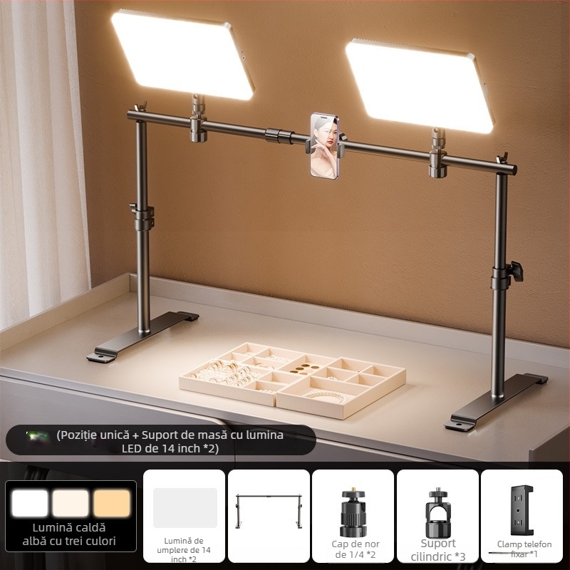 Lumină LED de umplere pentru fotografierea bijuteriilor - iluminator de birou pentru studio, cu 3 setări de temperatură și putere 10-50W