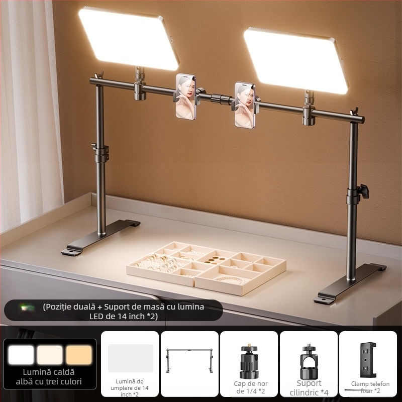 Lumină LED de umplere pentru fotografierea bijuteriilor - iluminator de birou pentru studio, cu 3 setări de temperatură și putere 10-50W