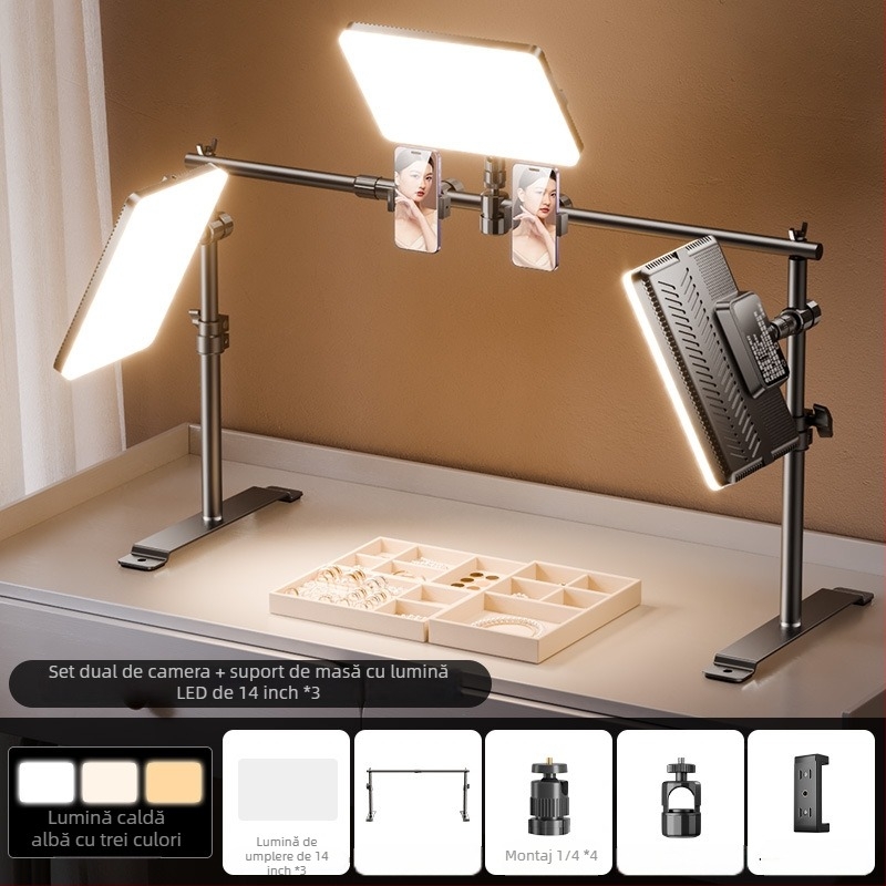 Lumină LED de umplere pentru fotografierea bijuteriilor - iluminator de birou pentru studio, cu 3 setări de temperatură și putere 10-50W