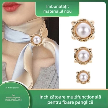 Set de 3 agrafe pentru cămașă din aliaj, cu încrustări de perle — stil minimalist feminin, design floral, placare electrolitică