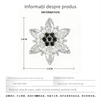 Închizătoare pentru șal pătrat, design floare-stea, aliaj de cupru cu placare cu aur adevărat, zirconiu micro-incrustat