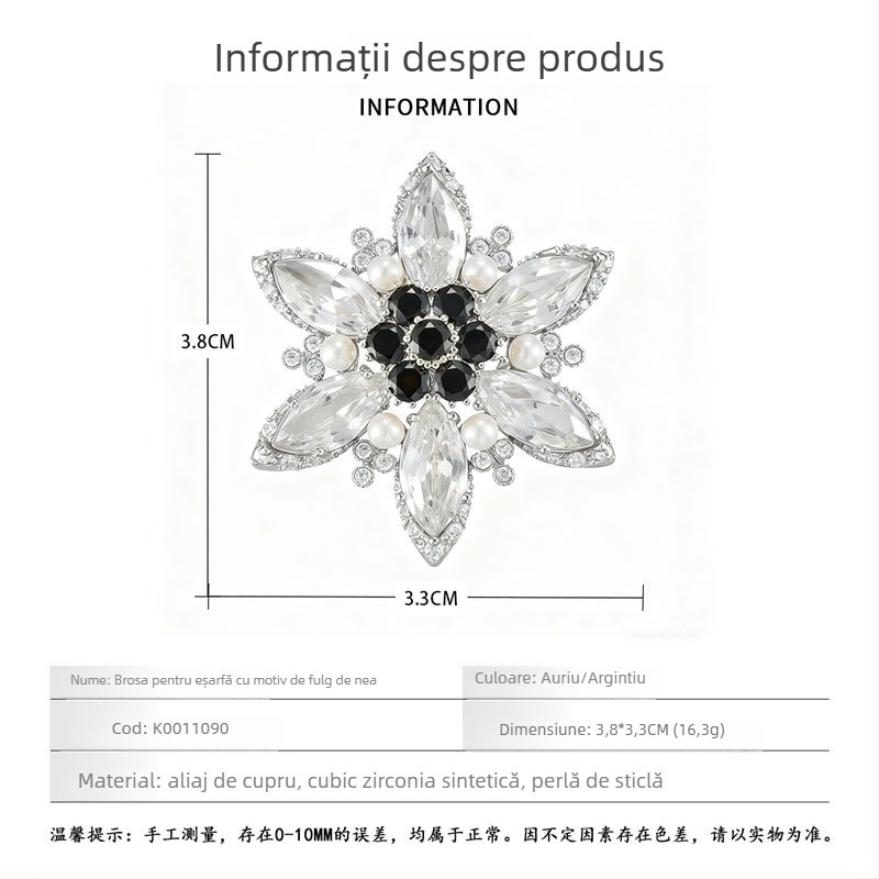 Închizătoare pentru șal pătrat, design floare-stea, aliaj de cupru cu placare cu aur adevărat, zirconiu micro-incrustat