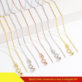 Colier din argint 925 pentru femei, design cu trecerea mărgelelor prin ac, lanț box reglabil