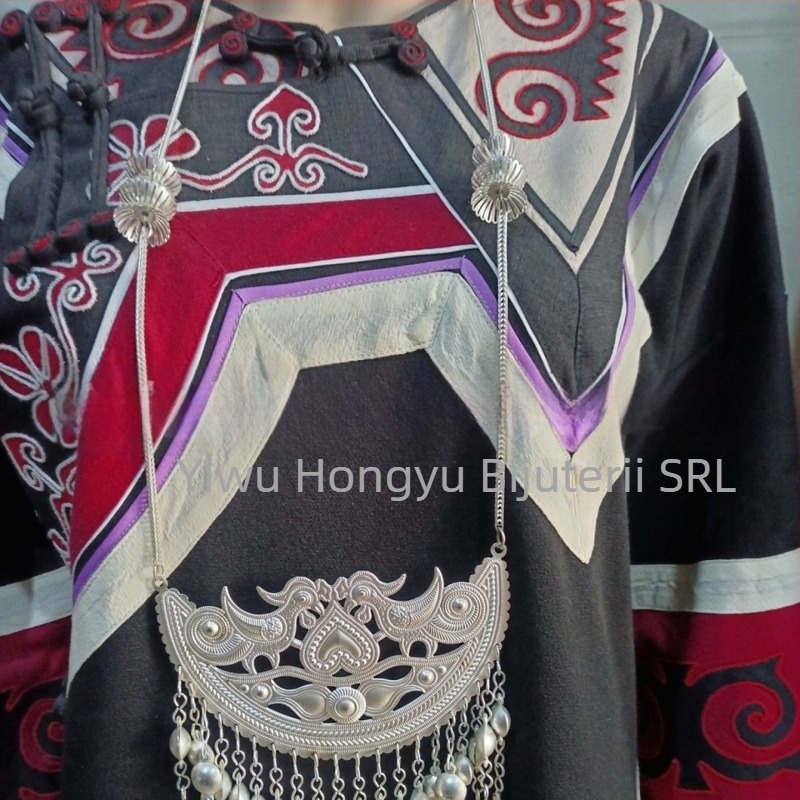 Colier etnic din metal, design multistrat, pandantiv din aliaj, lungime 81 cm și peste