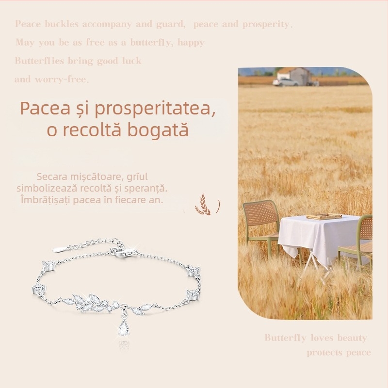 Brățară din argint 925 cu motiv spic de grâu pentru femei, lansare toamnă 2024, greutate aproximativ 3,4 g