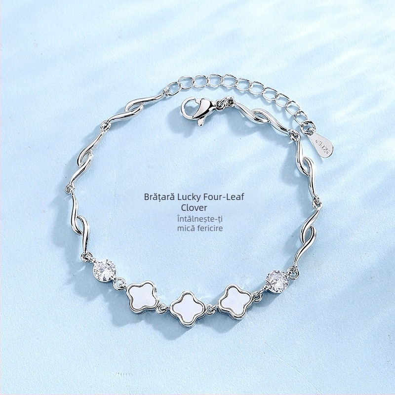 Brățară din cupru cu design trifoi cu patru foi, acoperire electroplată, brand New Honghui, model HB129