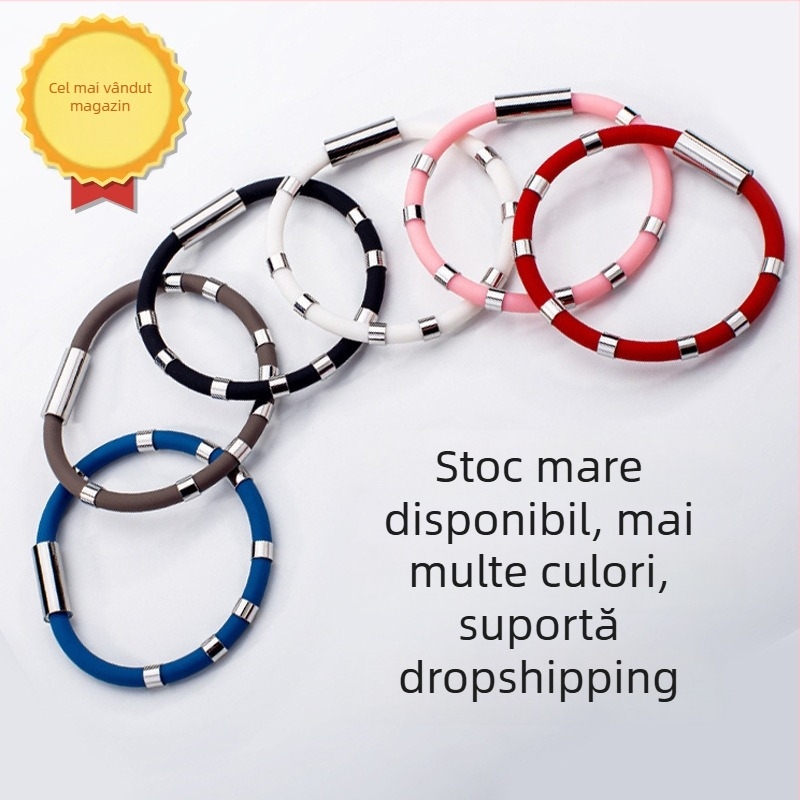 Brățară de încheietură din silicon cu magnet și ioni negativi, stil cuplu, brățară sport cu lanț din oțel titan