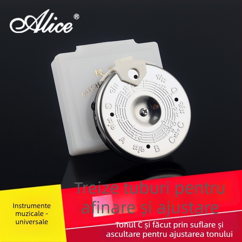 Alice tuner pentru instrumente cu 13 tuburi, reglaj prin gură și antrenament de auz, model A003A, metal+plastic, ambalat în cutie