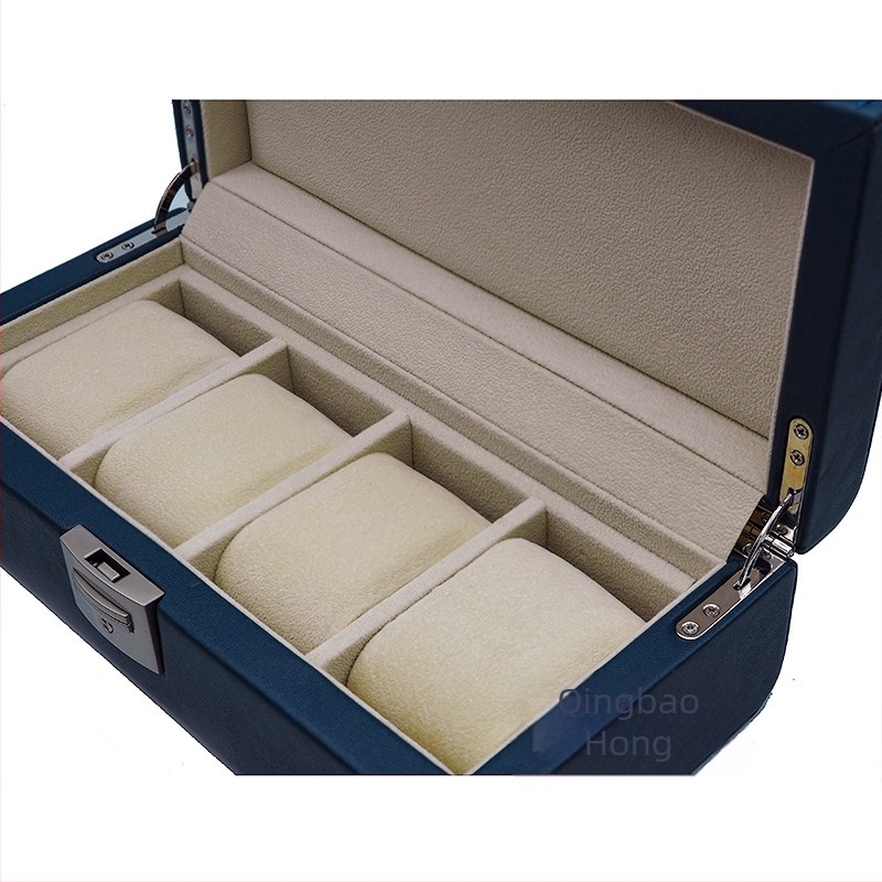 Cutie de depozitare pentru ceasuri cu patru compartimente, construcție din lemn, personalizabilă, ambalare pentru bijuterii