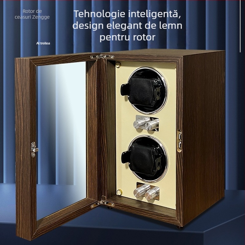 ZG-2W Rotitor Automat pentru Ceasuri, cu Textură Lemnoasă, pentru Ceasuri Mecanice, Cutie de Depozitare
