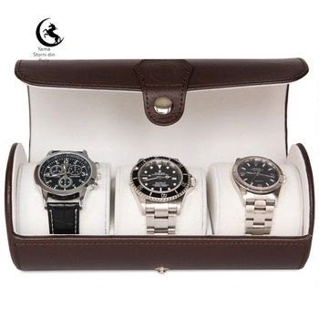 Cutie de depozitare pentru ceas din piele naturală cu cataramă, cilindrică, pentru călătorii