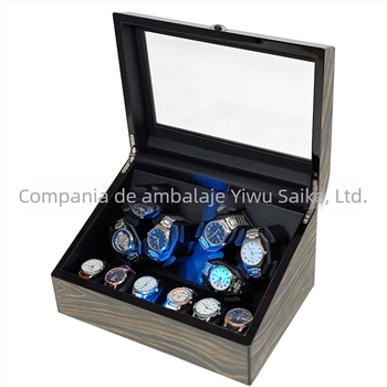 Casetă pentru învârtirea ceasurilor automate mecanice, din MDF, finisaj lucios, 6 poziții pentru ceasuri și 6 compartimente de depozitare.