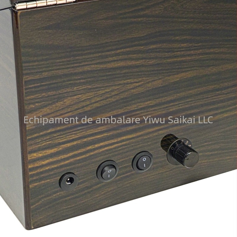 Casetă pentru învârtirea ceasurilor automate mecanice, din MDF, finisaj lucios, 6 poziții pentru ceasuri și 6 compartimente de depozitare.