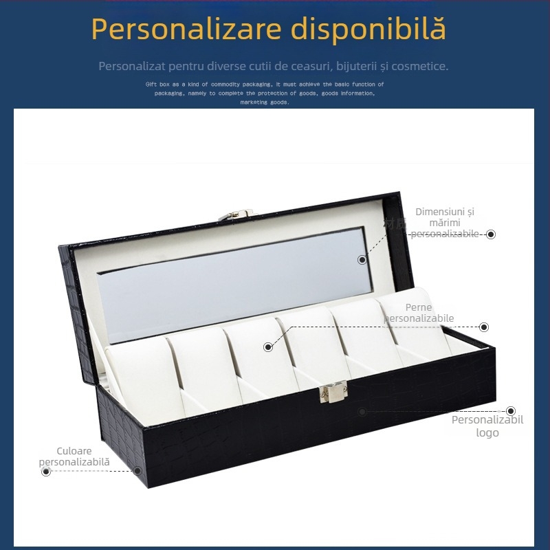 Cutie din lemn pentru ceasuri cu 6 compartimente, ambalaj bijuterii, origine Dongguan