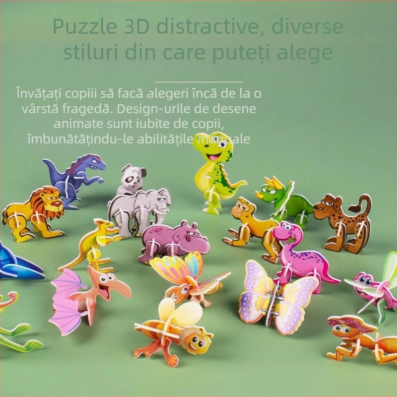 Puzzle 3D cu insecte pentru copii, set DIY din hârtie, 4-6 ani