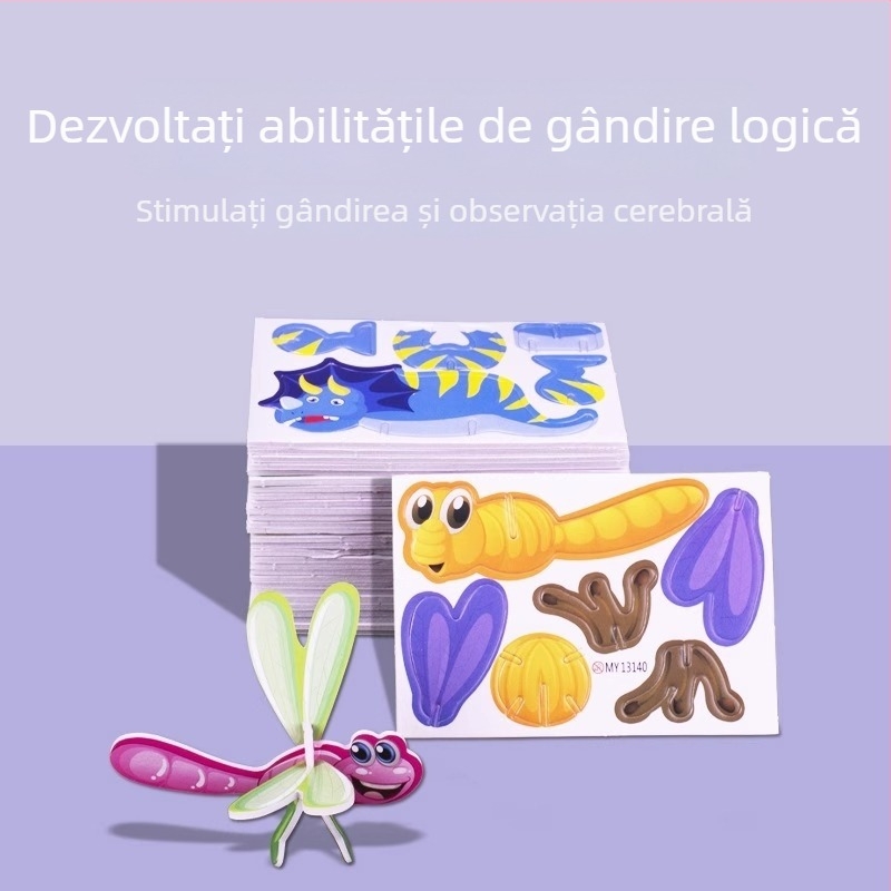 Puzzle 3D cu insecte pentru copii, set DIY din hârtie, 4-6 ani