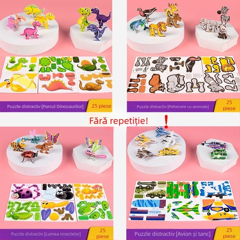 Puzzle 3D cu insecte pentru copii, set DIY din hârtie, 4-6 ani