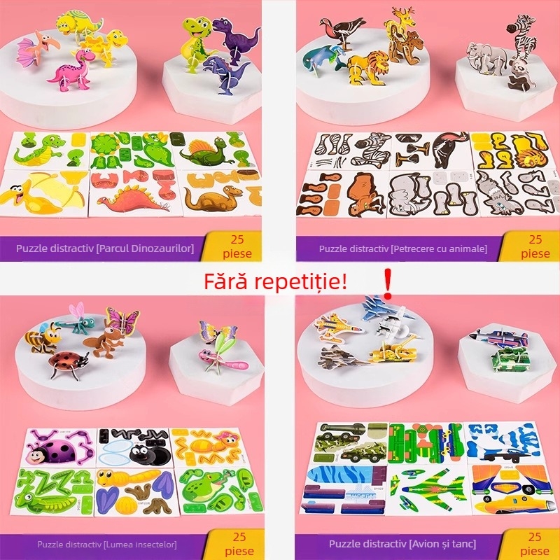 Puzzle 3D cu insecte pentru copii, set DIY din hârtie, 4-6 ani