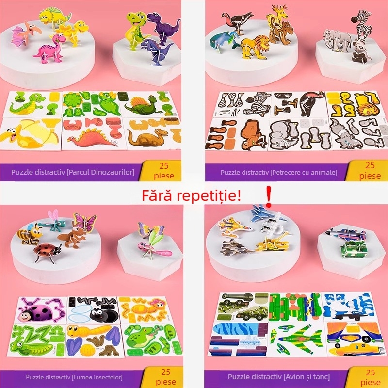 Puzzle 3D cu insecte pentru copii, set DIY din hârtie, 4-6 ani