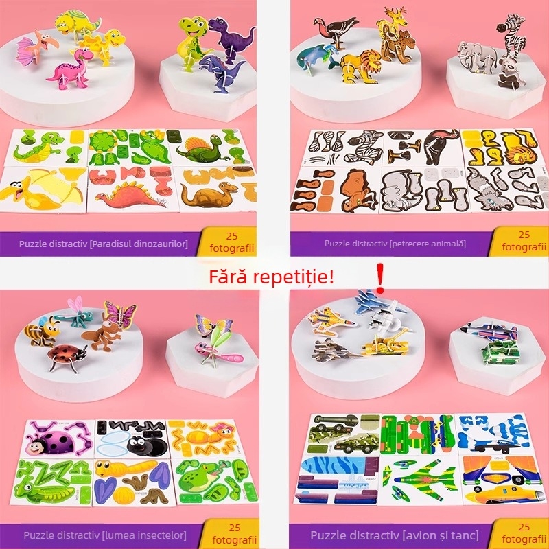 Puzzle 3D cu insecte pentru copii, set DIY din hârtie, 4-6 ani