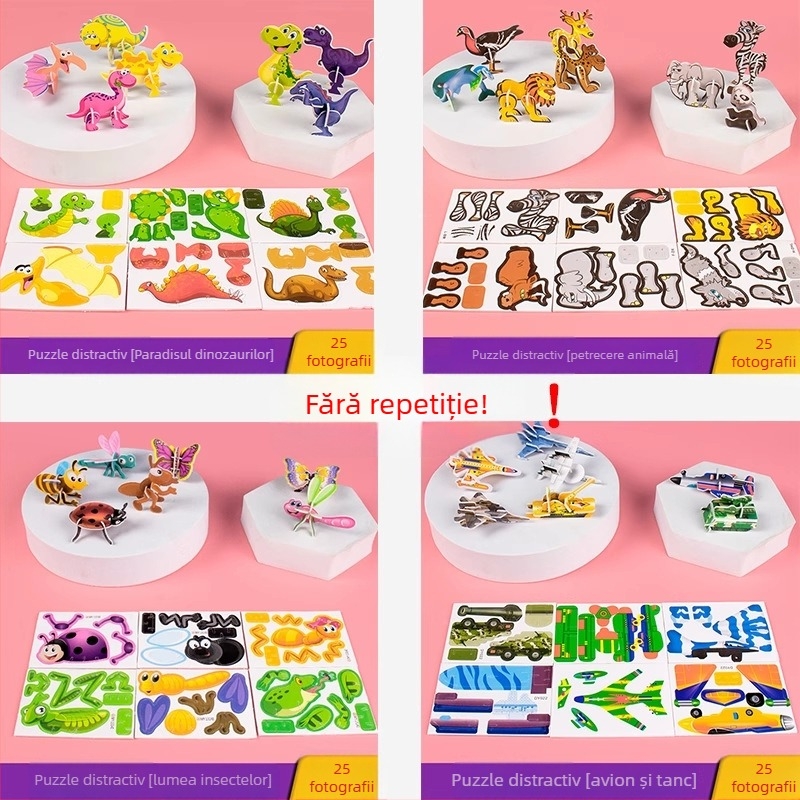 Puzzle 3D cu insecte pentru copii, set DIY din hârtie, 4-6 ani