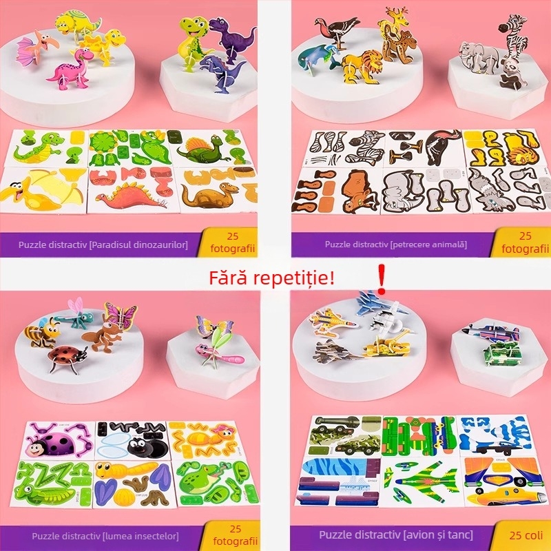 Puzzle 3D cu insecte pentru copii, set DIY din hârtie, 4-6 ani