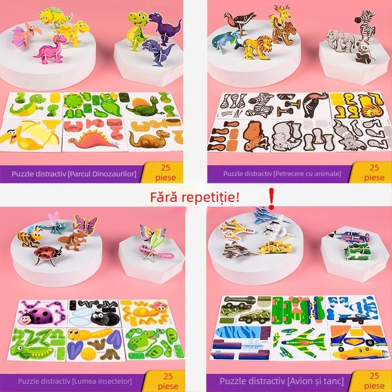 Puzzle 3D cu insecte pentru copii, set DIY din hârtie, 4-6 ani