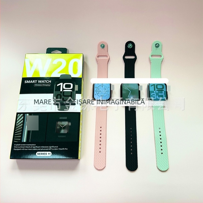 Ceas inteligent W20 Series 11, apeluri Bluetooth, meniu 3D, monitorizare ritm cardiac în timp real, încărcare wireless, rezistent la apă, control tactil și buton S10