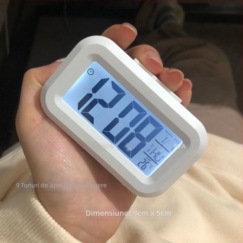 Ceas deșteptător mini luminos cu afișaj LCD numeric, funcționare silențioasă, portabil și compact pentru birou, baterie uscată, carcasă din plastic, design simplu și modern