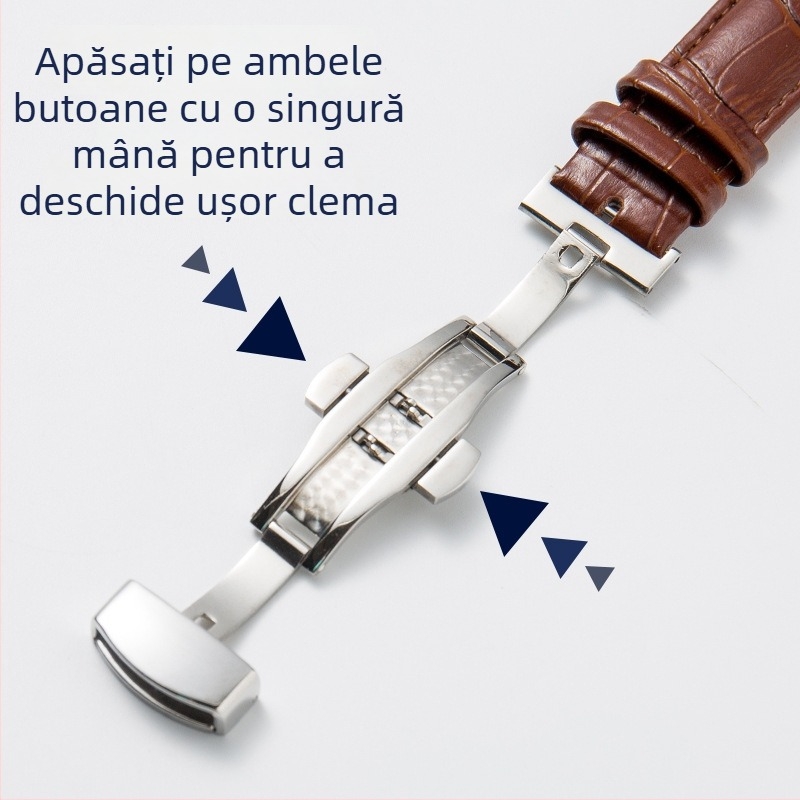 Curea de ceas din piele naturală, model bambus, cataramă tip fluture, pachet de 50 buc.