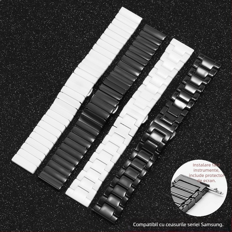 Brățară inteligentă cu curea ceramică, mărgele ceramice perlate, eliberare rapidă, primăvara 2024, Brand: Other, Stiluri: business, versatil, elegant, minimalist