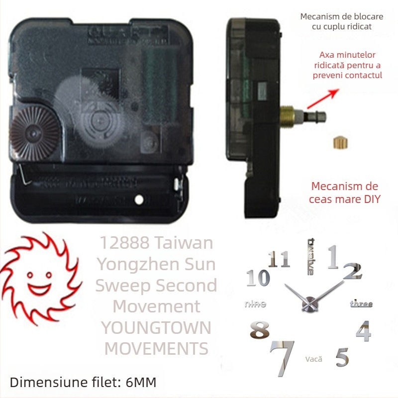 12888 Taiwan Sun mecanism de ceas cu cuplu mare pentru DIY, piese pentru ceas de perete, asamblare și întreținere