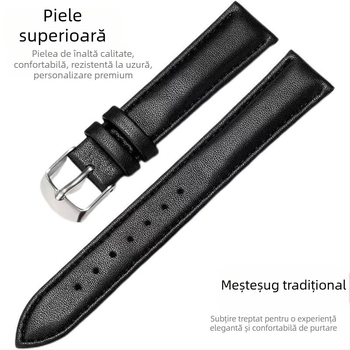 Bandă de ceas din piele naturală, unisex, cataramă cu știft, impermeabilă, textură țesut plat, set în cutie din lemn — Vara 2021