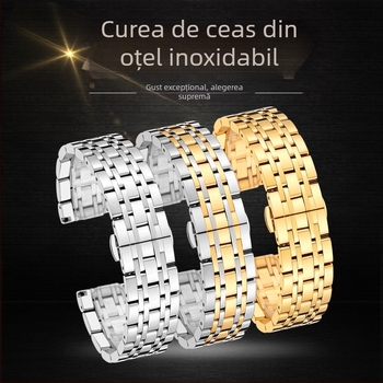 În stoc: curea de ceas din oțel inoxidabil, cap plat, cataramă tip fluture solid, șapte mărgele, capăt arc