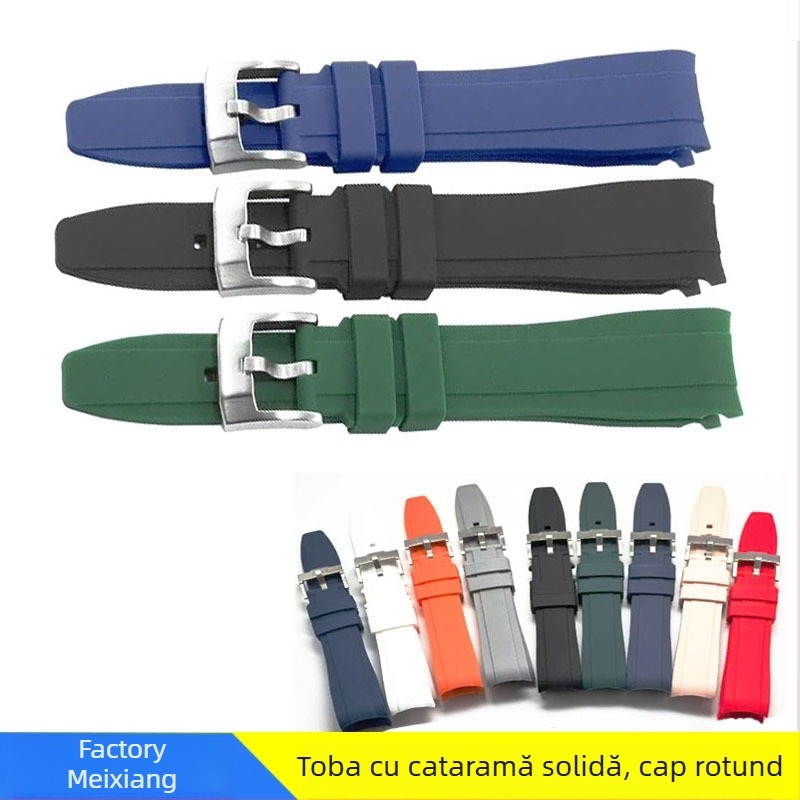 Brățară de ceas din silicon, cu nucleu solid curbat, compatibilă cu Rolex, Meidu și Seiko, modele groase