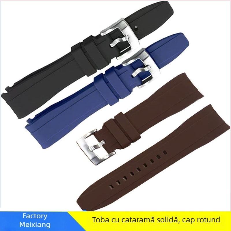 Brățară de ceas din silicon, cu nucleu solid curbat, compatibilă cu Rolex, Meidu și Seiko, modele groase