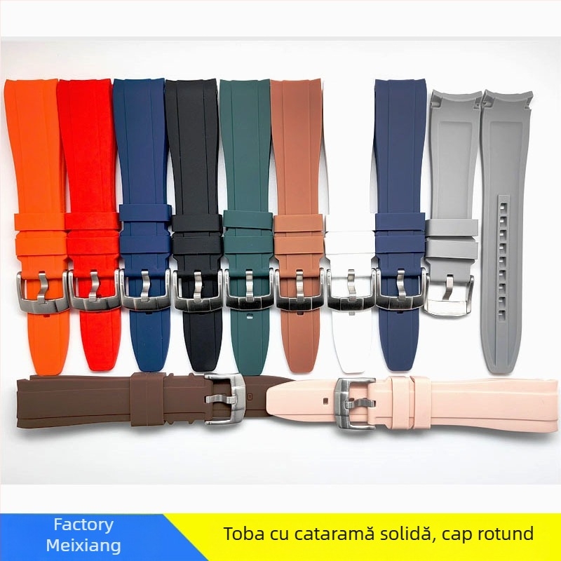 Brățară de ceas din silicon, cu nucleu solid curbat, compatibilă cu Rolex, Meidu și Seiko, modele groase
