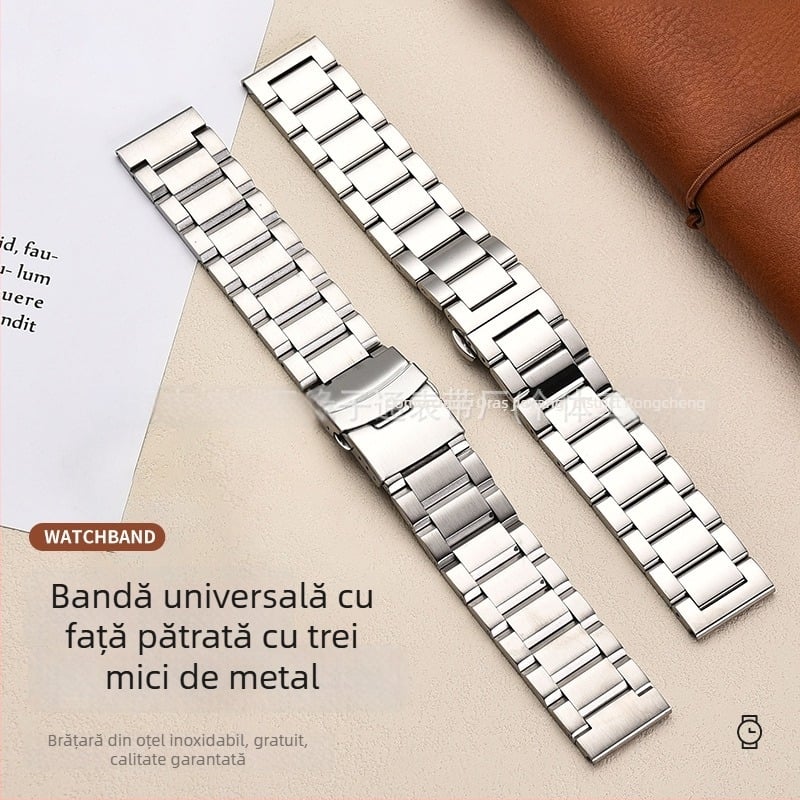 Brățară de ceas din oțel inoxidabil, design de colț, curea metalică de înlocuire pentru bărbați, stil business și fashion, lansare primăvara 2025