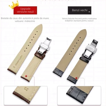 Rongye Strap curea de ceas din piele naturală, primul strat, textură bambus, cataramă fluture cu apăsare dublă