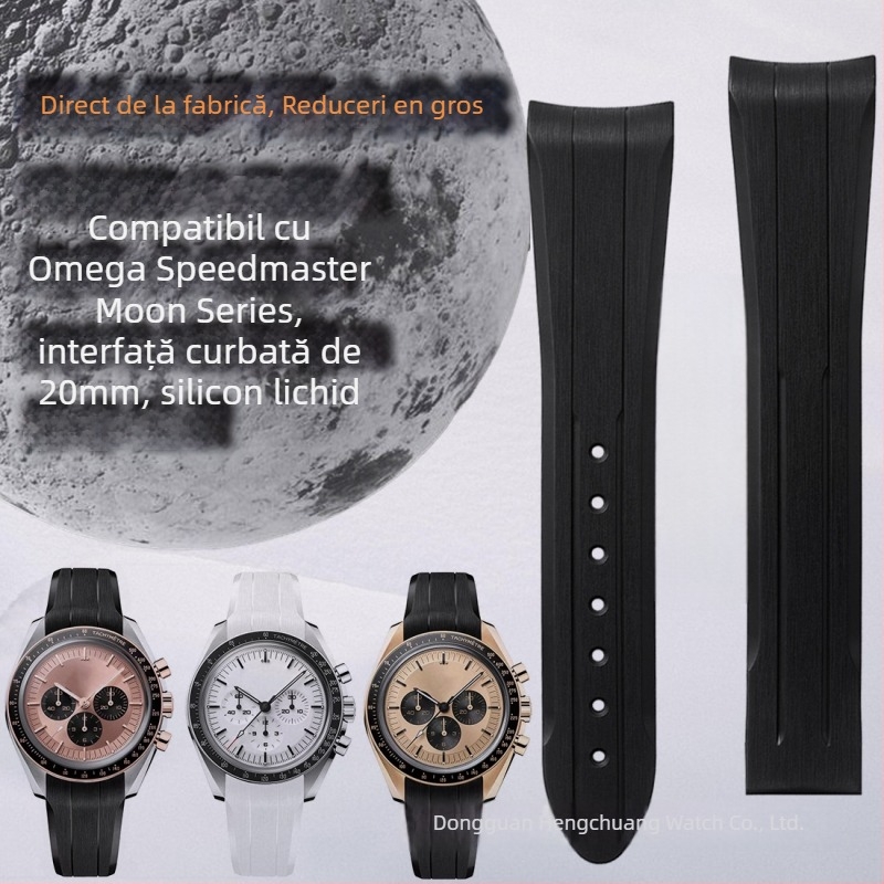 Brățară din silicon lichid pentru Speedmaster Moonwatch, interfață curbată de 20 mm, co-brand Nothing x Omega