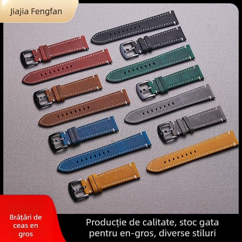 Curea pentru ceas inteligent cu schimbare de culoare, piele Crazy Horse, stil retro din piele naturală, compatibilă cu ceasuri inteligente