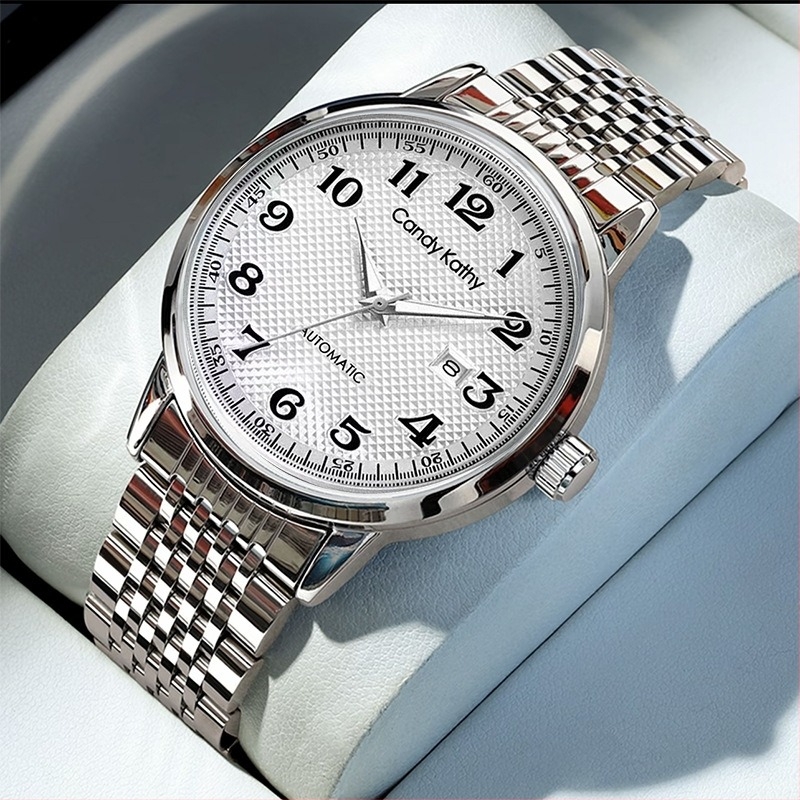 Ceas de mână pentru bărbați, cuarț, carcasă metalică, curea din oțel inoxidabil, calendar, coroană înșurubabilă