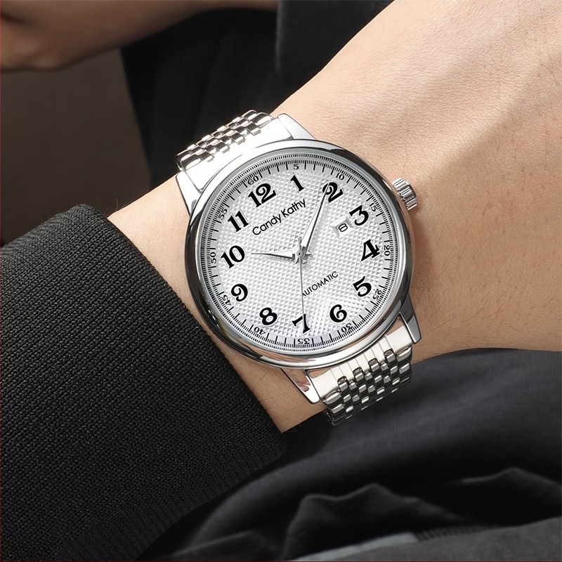 Ceas de mână pentru bărbați, cuarț, carcasă metalică, curea din oțel inoxidabil, calendar, coroană înșurubabilă