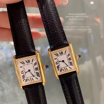 Ceas de damă în stil coreean, cu aspect vintage, ceas pătrat de tip tank, cuarț, mișcare Swiss ETA, cristal safir, carcasă din oțel, rezistență la apă 30 m