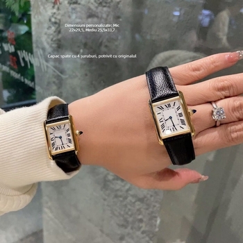 Ceas de damă în stil coreean, cu aspect vintage, ceas pătrat de tip tank, cuarț, mișcare Swiss ETA, cristal safir, carcasă din oțel, rezistență la apă 30 m