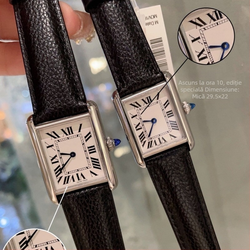 Ceas de damă în stil coreean, cu aspect vintage, ceas pătrat de tip tank, cuarț, mișcare Swiss ETA, cristal safir, carcasă din oțel, rezistență la apă 30 m