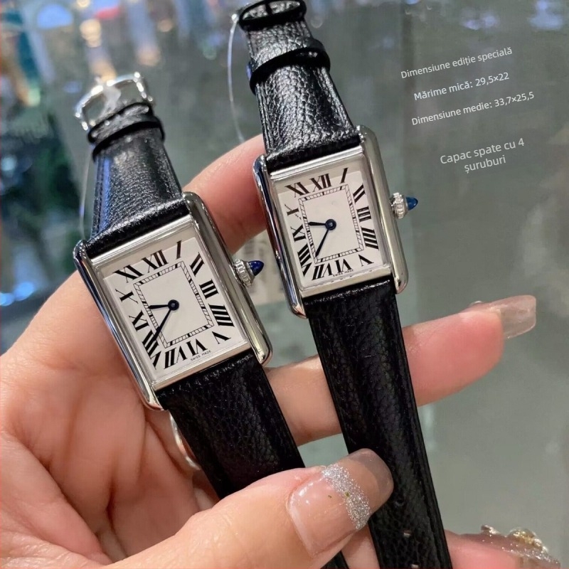 Ceas de damă în stil coreean, cu aspect vintage, ceas pătrat de tip tank, cuarț, mișcare Swiss ETA, cristal safir, carcasă din oțel, rezistență la apă 30 m